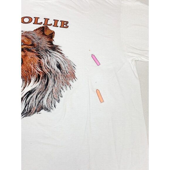 Vintage Border Collie Dog T-shirt White Big Face Art - Picture 8 of 8